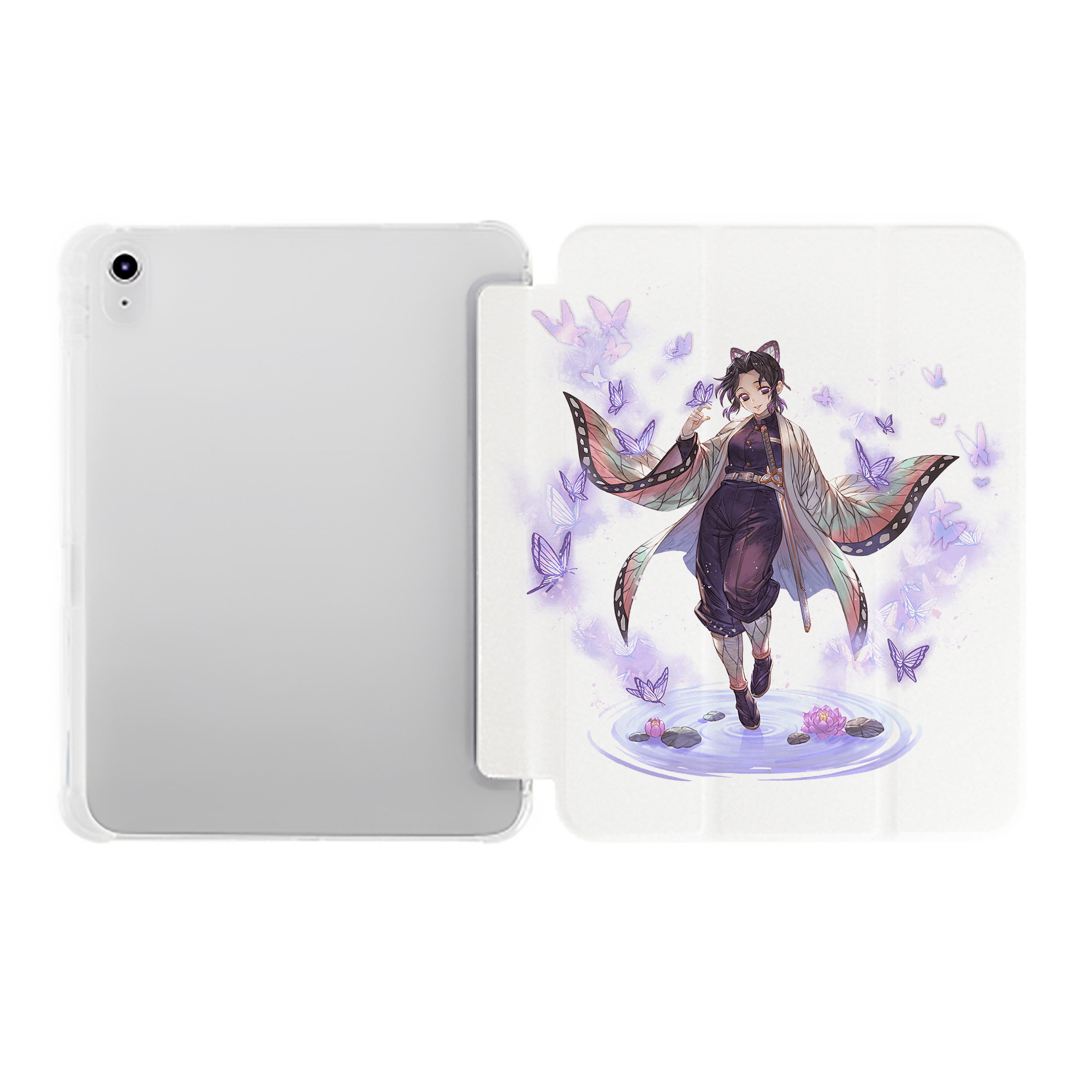 （画像用） 鬼滅の刃（きめつのやいば）蟲柱-胡蝶 しのぶ／こちょう しのぶ Kochou Shinobu IPad ケース ペン収納付き 三つ折りスタンド PUレザー×シリコン 対応機種9.5/10.5/10.9インチ